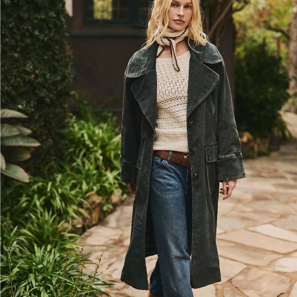 Free People Deep Green Corduroy Trench Coat XS